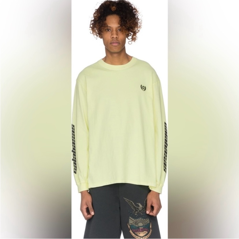 adidas Yeezy Calabasas Long Sleeve Tee Frozen Yellow Neon Spellout Size XL